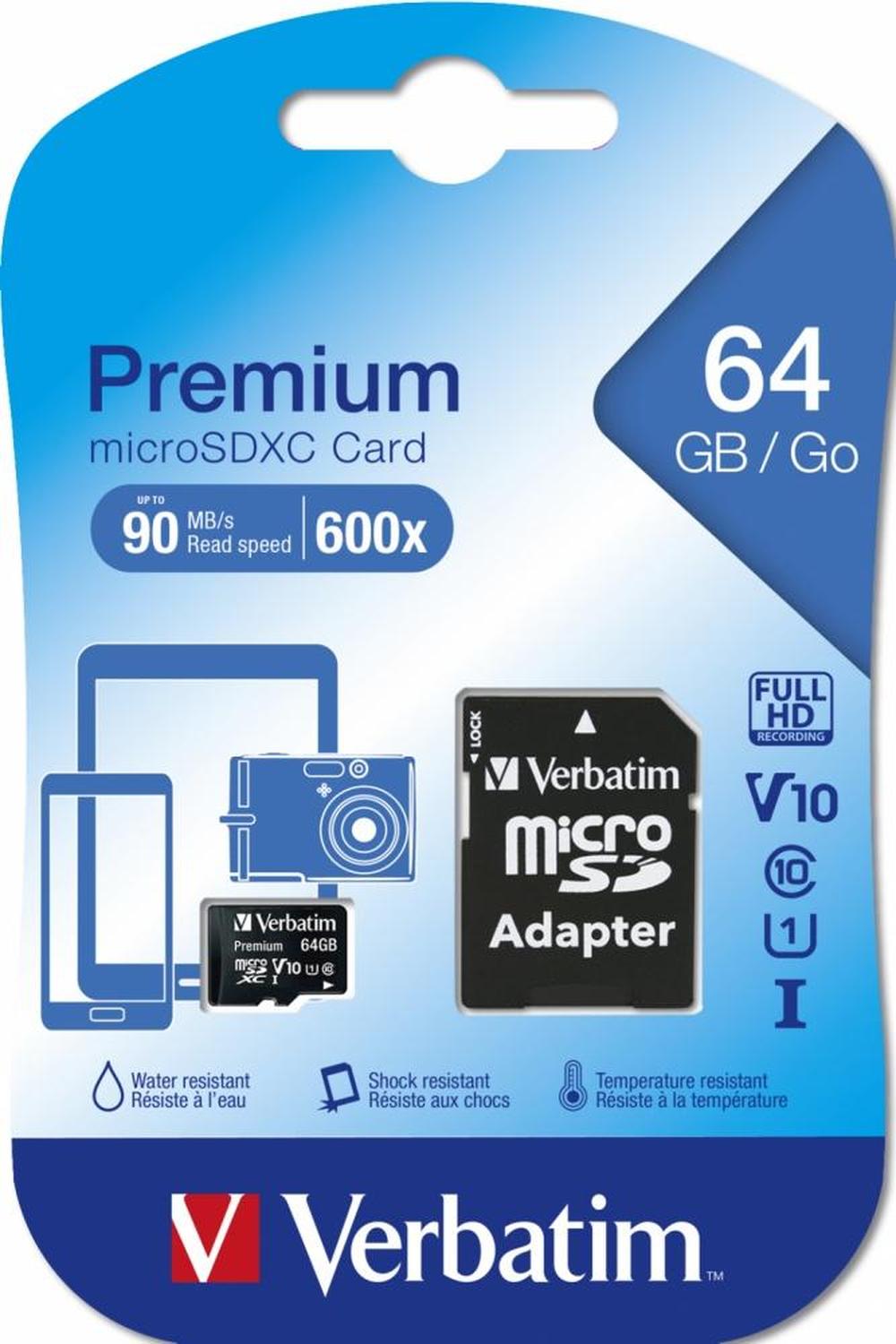 Memoria Flash Verbatim, 64GB microSDHC Clase 10, con Adaptador