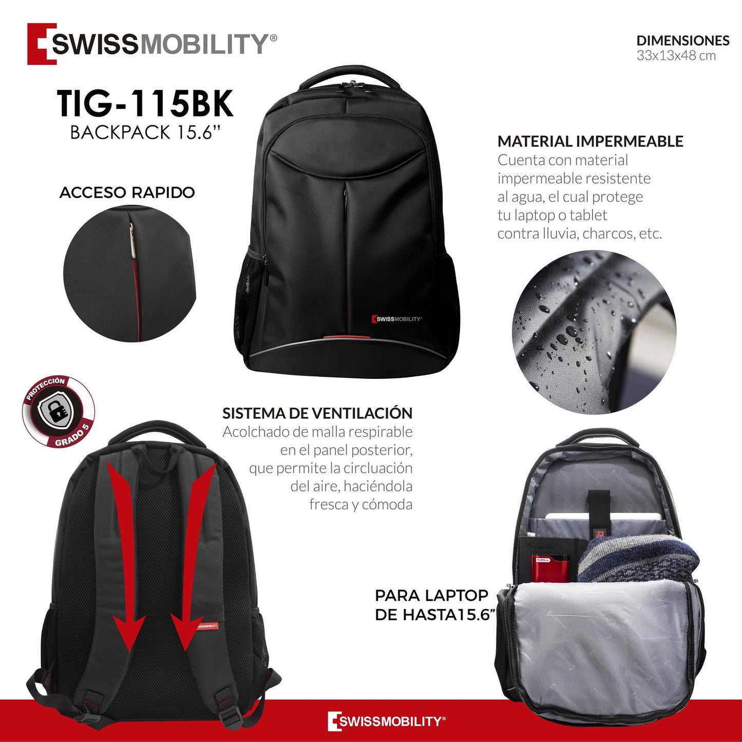 Backpack Swissmobility para Laptop de 17'', Color Negro