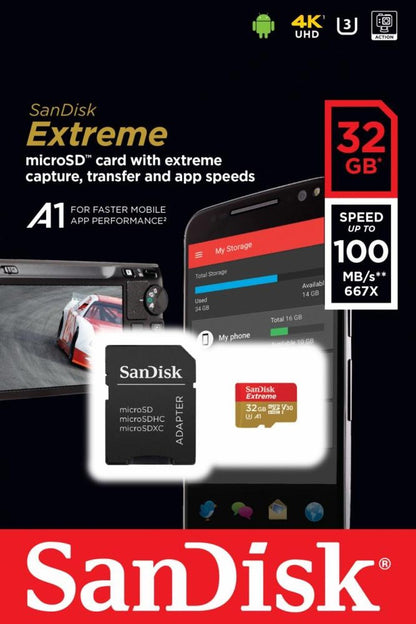 Memoria Flash SanDisk Extreme, 32GB MicroSDHC UHS-I Clase 10, con Adaptador