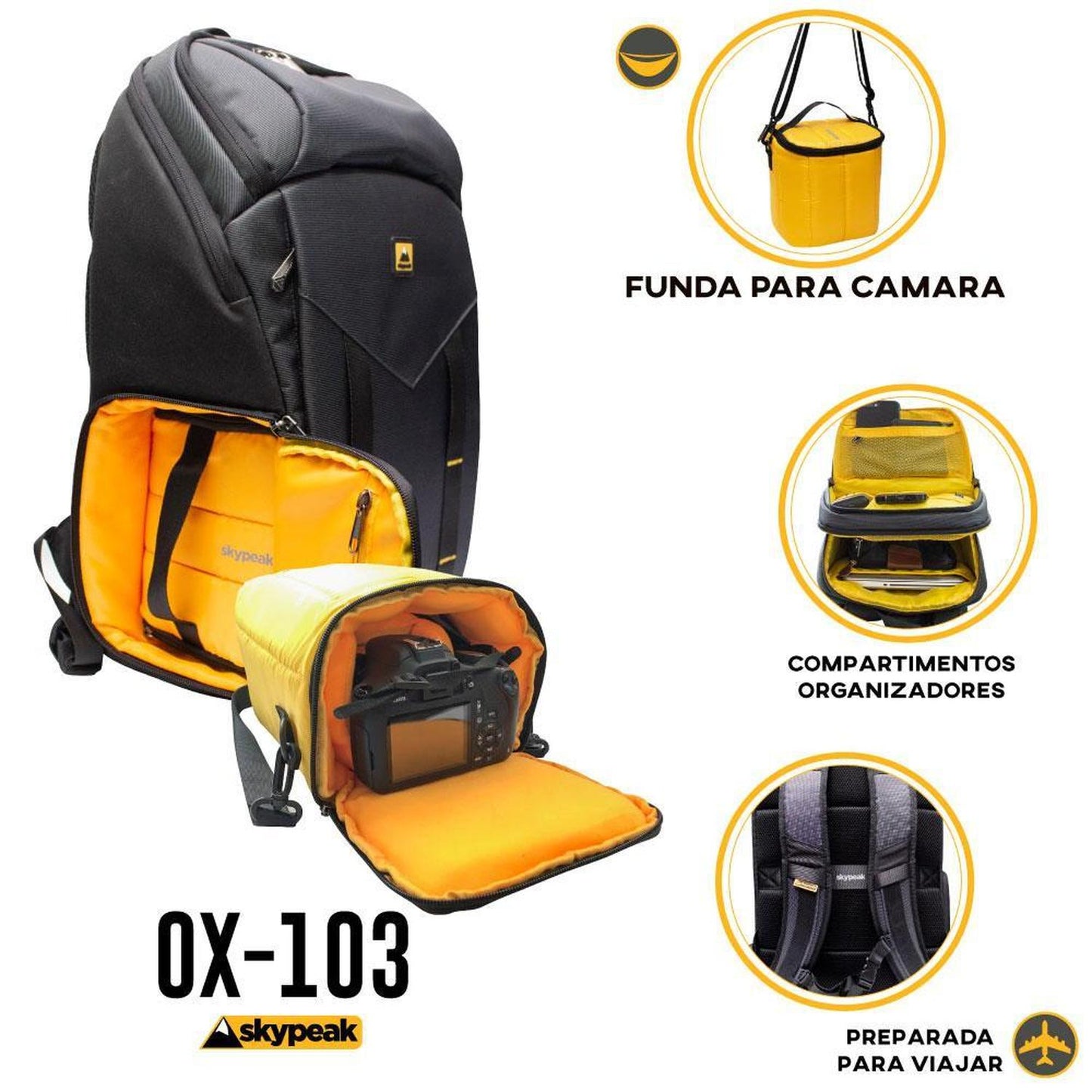 Mochila para fotografía con estuche para cámara RÉFLEX OX-103BK