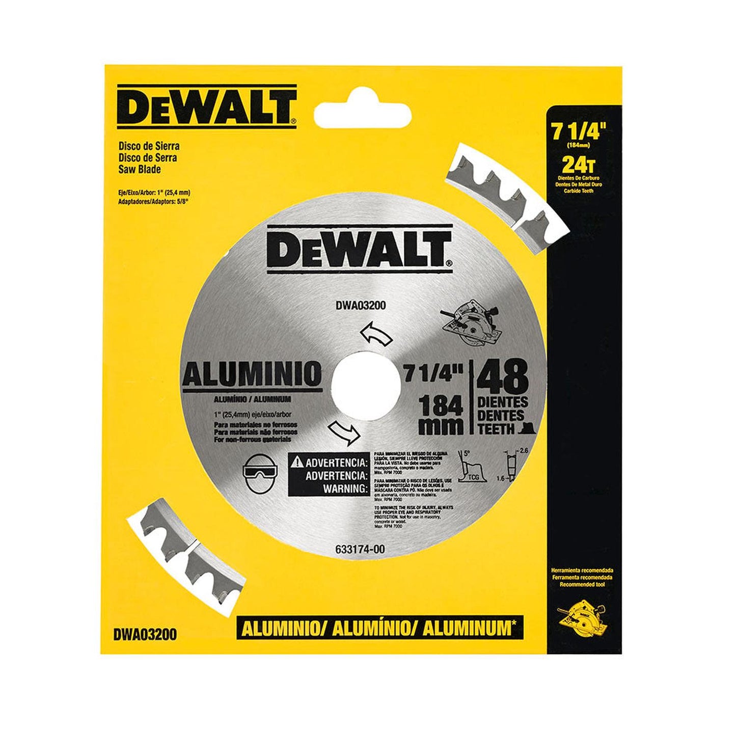 Disco De Sierra Circular Para Aluminio 7 1/4Pulg 48 T Dewalt